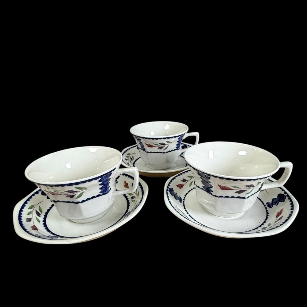 Adams Lancaster‎ English Ironstone Teacup And Saucer Set of 3